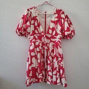Women's House‎ of Harlow 1960 Printed Plunge V-neck Mini Dress Puffer Sleeves